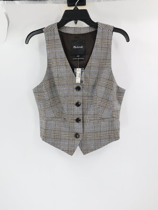 Madewell Jackets & Blazers - NWT Madewell Vest Women 4 waisted yarn dye Plaid Italian Wool Blend gilet preppy